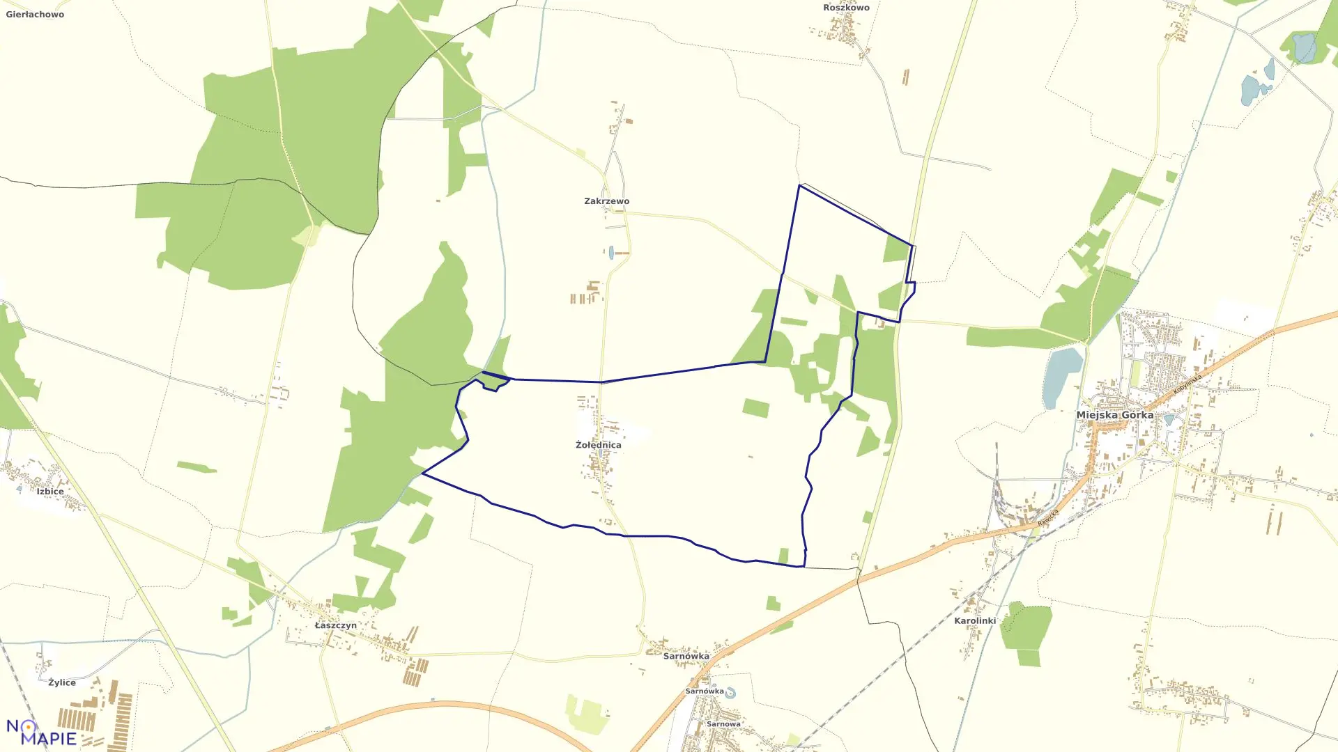 Mapa obrębu Żołędnica w gminie Rawicz